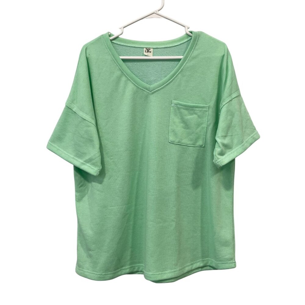 Sew In Love V Neck Short Sleeve Pocket Tee Size Large Mint Green Basic Essential